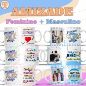 Pacote de Artes Canecas Personalizadas Amizade Masculino e Feminino