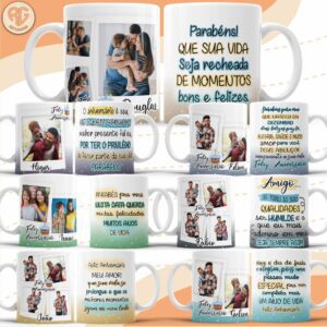 Pacote de Artes Canecas Personalizadas Aniversário Masculino C/foto