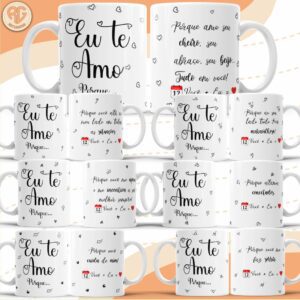 Pacote de Artes Canecas Personalizadas Namorados 10 Coisas que Amo