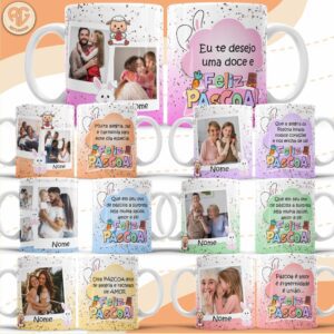 Pacote de Artes Canecas Personalizadas Páscoa Família