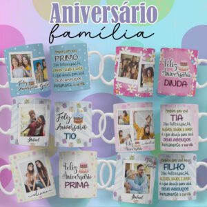 Pacote de Artes Canecas Personalizadas Aniversário Família