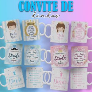Pacote de Artes Caneca Personalizada Convite Dindos