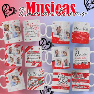 Pacote de Artes Canecas Personalizadas Músicas Românticas