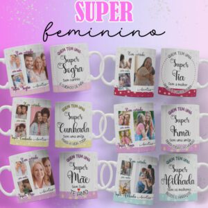 Pacote de Artes Canecas Personalizadas Família Super Feminino