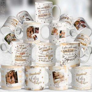 Pacote de Artes Canecas Aniversário com Café